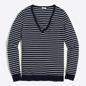J. Crew Navy Striped 100% Cotton V-Neck Sweater Size S